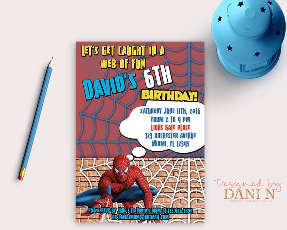 Super Heroes Birthday Invitation, Spiderman party, spider man invite, printable spider web birthday party, Bricks red heroes invitation Il_570xn