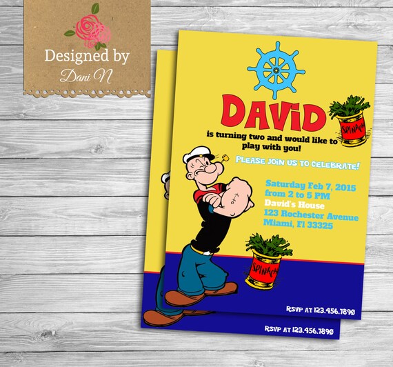 Popeye the sailor man birthday invitation, popeyes party, boy birthday, vintage birthday, cartoon party, popeye, olivia 1st birthday Il_570xn