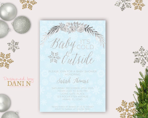 Baby its cold outside baby shower invitation, silver glitter neutral party invitation, baby it's cold outside, winter baby shower Il_570xn