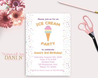 Ice Cream Birthday Invitation, Sprinkle Popsicle party invite, summer party invitation, pool party, birthday invite, printable party