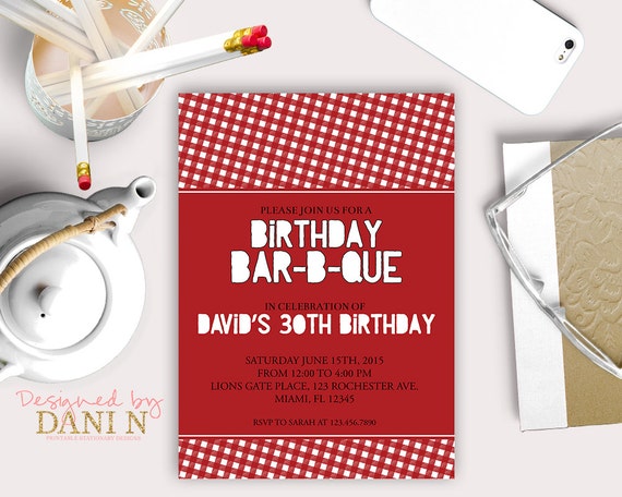 Barbecue Birthday Invitation, BBQ surprise 30th birthday invite, Picnic, adult, 40th, 50th backyard party, the grill summer party invite Il_570xn