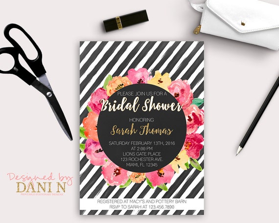 Bridal Shower Invitation, Invites, floral bridal shower invitation, black and white Engagement Invite, Brunch and Bubbly Pink Printable DIY. Il_570xn