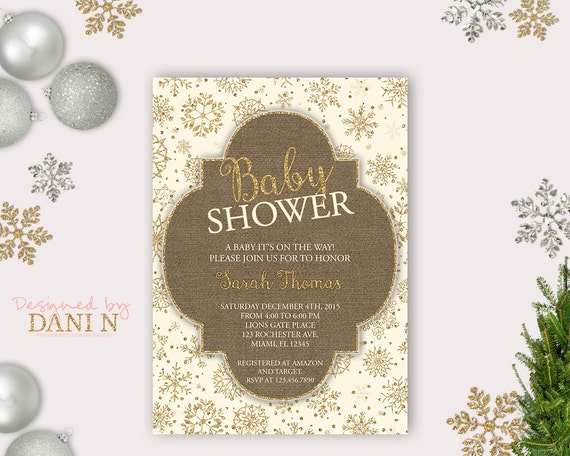 Rustic Baby shower invitation, Gold glitter neutral holiday party invitation, baby it's cold outside, baby party, winter baby shower, frozen Il_570xn