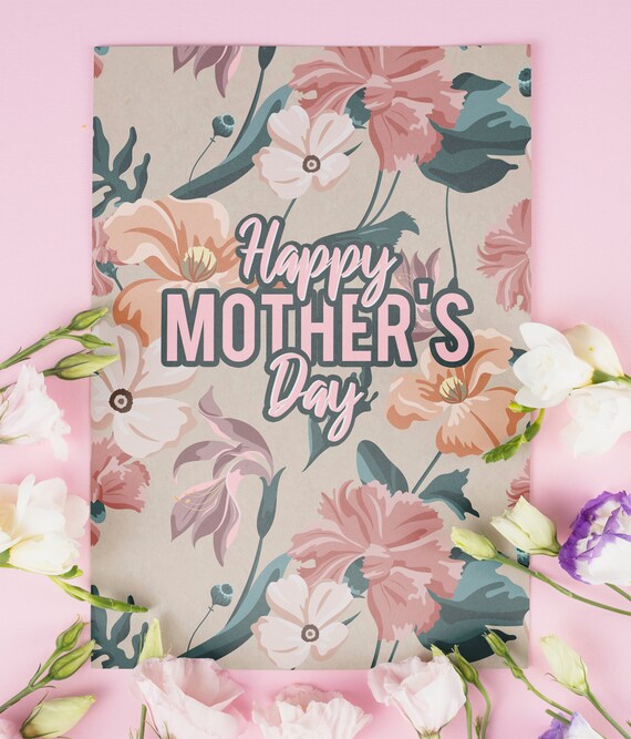 Floral Mother's day card, happy mothers day e-card, foldable mom card, birthday card for mom, card for grandma, gift for mom, printable card Il_570xn