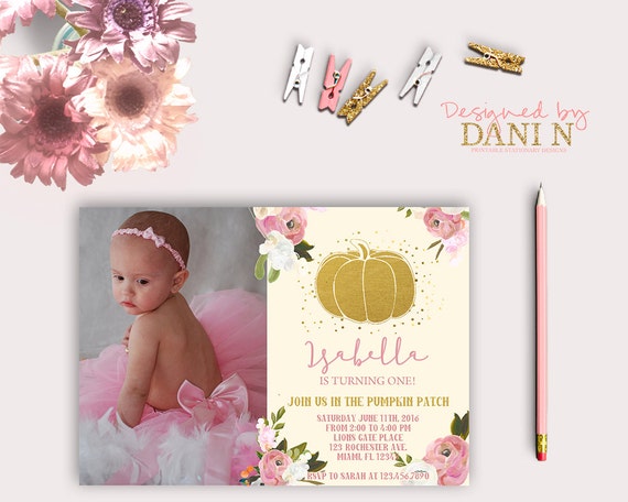 Pumpkin Birthday Invitation, Fall Birthday Party, October Birthday Invite, Girl 1st birthday party, Little Pumpkin, autumn birthday, photo Il_570xn