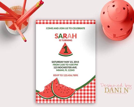 Watermelon birthday Invitation, one in a melon summer party, Picnic Tutti Frutti, Watermelon themed picnic, Fruit summer invite, printable Il_570xn