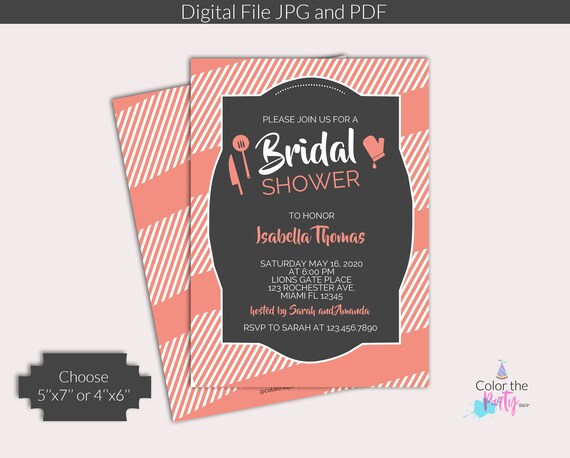 Bridal Shower Invitation, Kitchen Chef Invitation, Pampered Chef Bridal Shower Invite, Peach and stripes Bridal Shower, Stock the kitchen Il_570xn