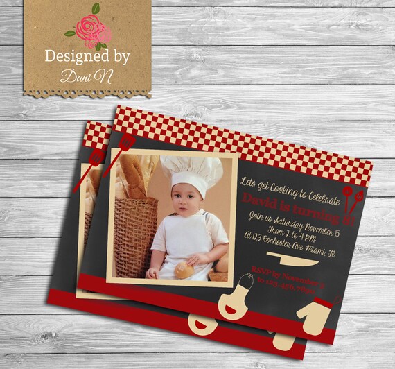 Cooking birthday invitation, Little Chef invite, printable Baking party invitation, Pizza party chalkboard invite Photo Il_570xn