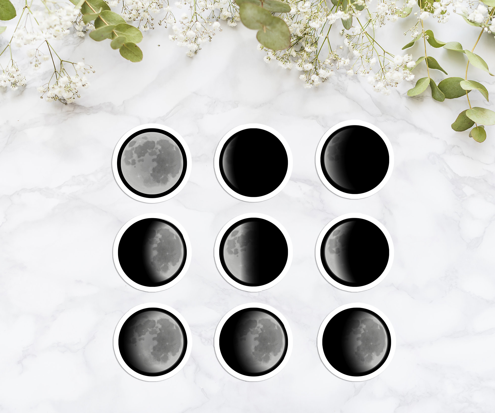 Moon Phases Sticker Sheet Full Moon Vinyl Stickers Lunar - Etsy