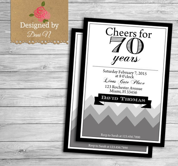 Adult birthday invitation, 70 birthday invite, 80th birthday, 60th invite any modern black white and grey, Elegant custom invite Il_570xn