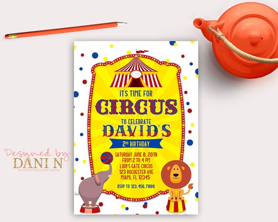 Circus Birthday Invitation. Carnival Vintage Circus Party Invite, Fun Fair Animal Birthday, circus theme invite, carnival 1st birthday, boy Il_570xn