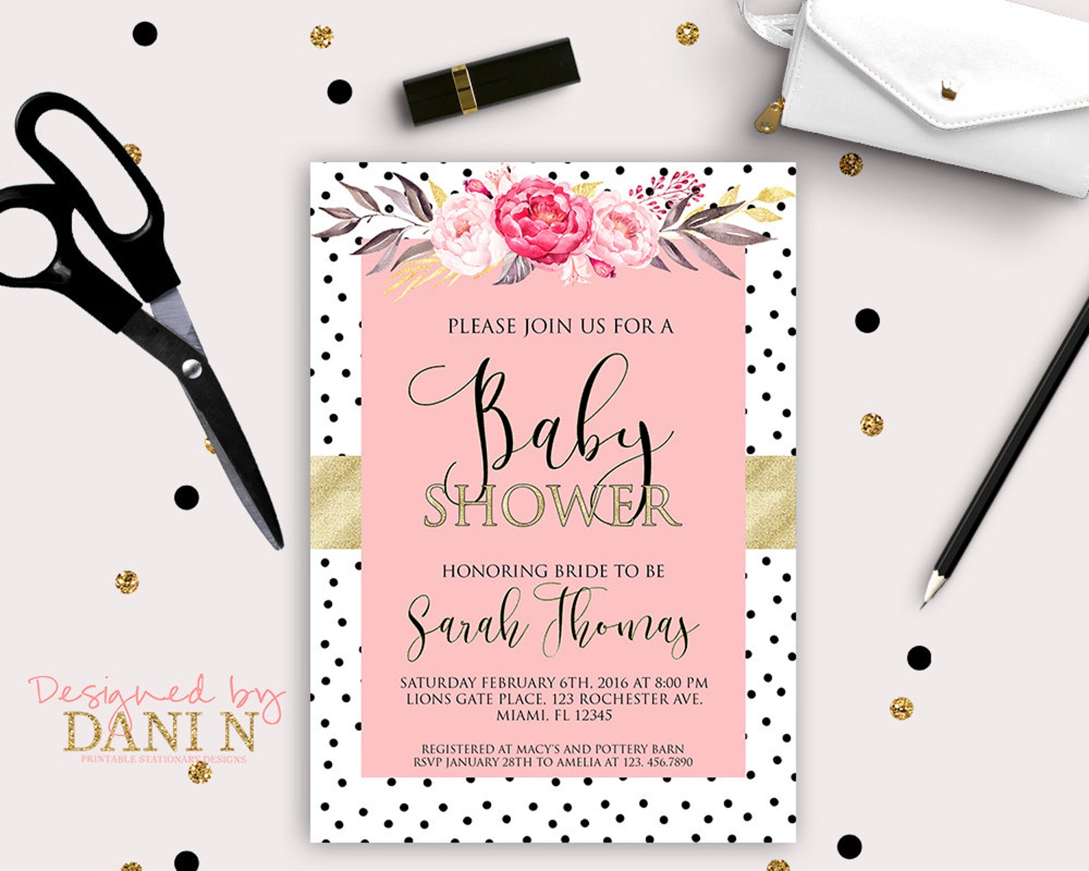Floral Pink Baby Shower Invitation Girl Baby Shower Invite Etsy