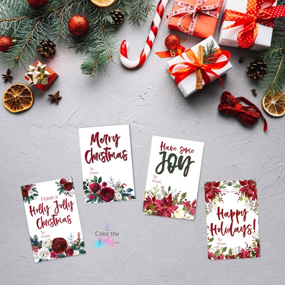 Holiday Gift tags, Christmas Instant Download Gift tags, Xmas tags, Floral elegant Card, To from tag Il_570xn