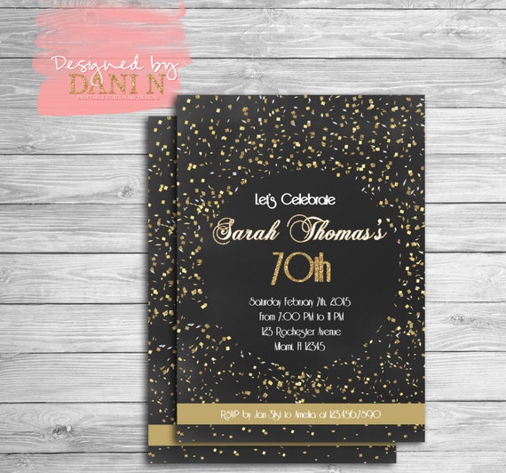 70th Birthday Gold Confetti Invitation, gold glitter, 50th Birthday, Adult Birthday, 40 Birthday invitation, confetti 70th 80th, Adult party Il_570xn