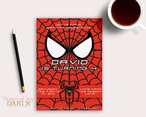 Spiderman Birthday Invitation, Superheroes Spider Man Party, Marvel Red Black Invite, Spiderman Super Hero, Spiderweb boy birthday Il_570xn