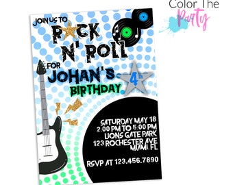 Rock Star Music Birthday Invitation, Disco Party, The voice party invites, Music Rock and Roll Party, Adult Birthday, Kids Invitations