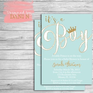 Prince Baby shower invite, glitter baby shower, Little prince invitation, printable, its a boy prince baby shower, blue shower