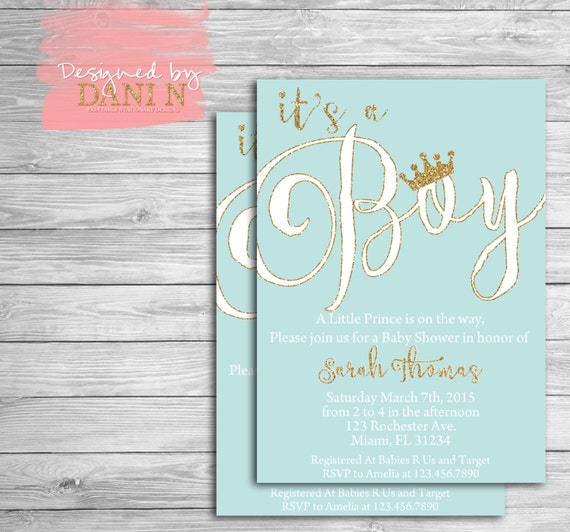 Prince Baby shower invite, glitter baby shower, Little prince invitation, printable, its a boy prince baby shower, blue shower Il_570xn
