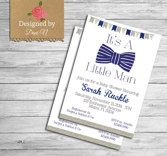 Little man baby shower Invitation, Little man glitter baby shower, invitation, printable, mustache, Bow tie baby boy, navy and gray Il_570xn