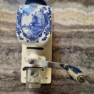 Vintage De Ve Blue & White Delft Wall Mount Coffee Grinder/Coffee Mill. Windmill