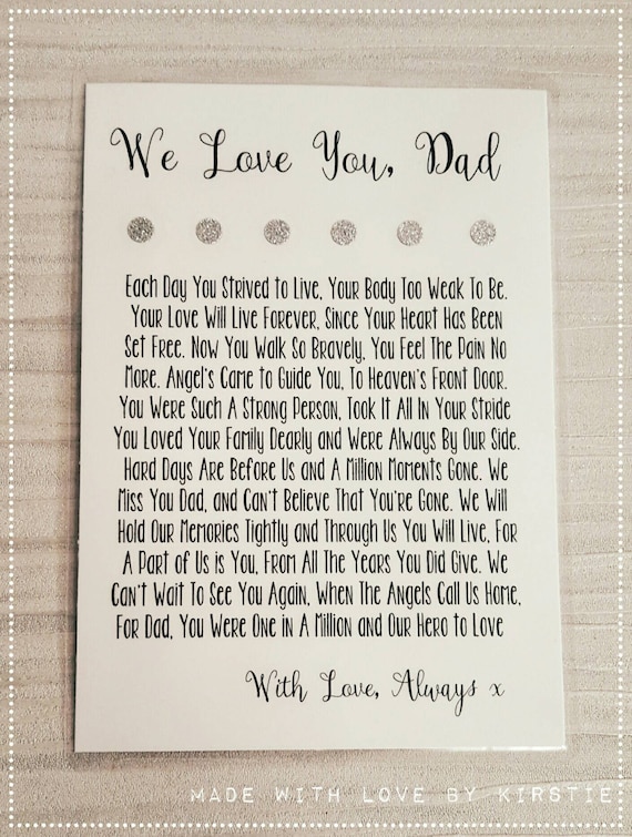 Fathers Day Memorial Card in Loving Memory Grief Handmade