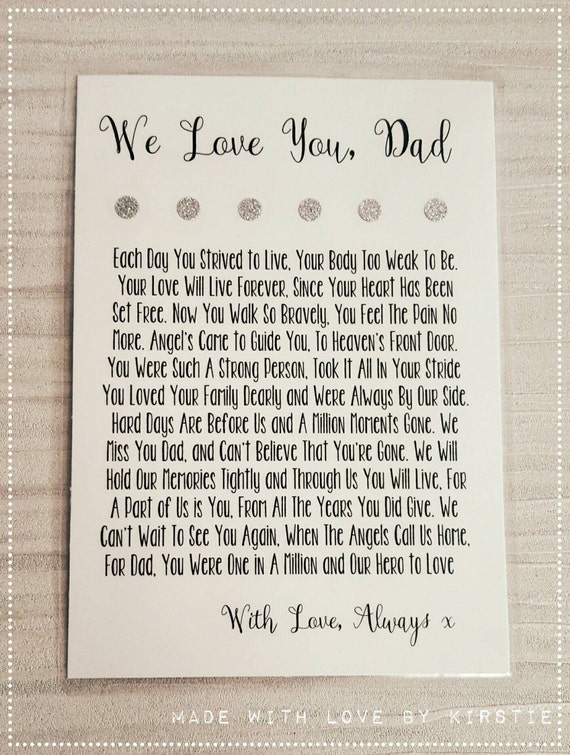 Fathers Day Memorial Card in Loving Memory Grief Handmade