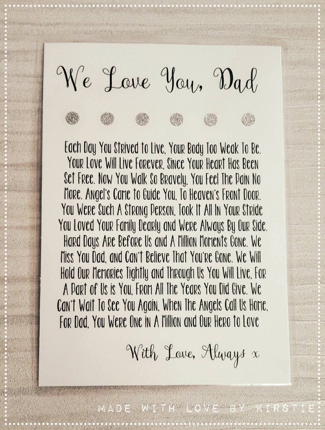 Fathers Day Memorial Card in Loving Memory Grief Handmade