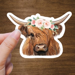 Highland Cow Sticker, Cow Sticker, Animal, Water bottle sticker, laptop sticker, Waterproof Stickers for Hydroflask, Farm sticker, farmer