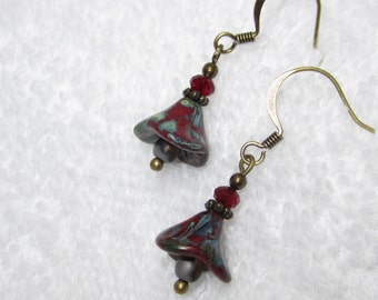 dark red bellflower earrings