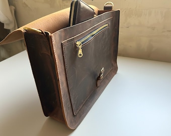 Leather Briefcase Bag for Men Women 11-16 inch Laptop Crossbody Shoulder Messenger Personalized Sleeve