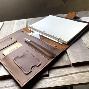 Pasta organizadora de couro personalizada com 3 e 6 argolas, pasta de escritório, pasta com zíper, artigos de escritório, presentes, porta-documentos