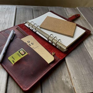 Cuaderno de notas de cuero burdeos para mujer, recargable, personalizado, tamaño A5, B5, A4, organizador grande, pequeño, con líneas en blanco, marrón
