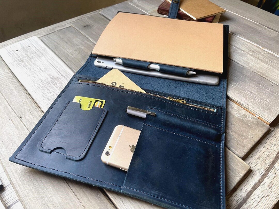 Handmade Blue Leather Laptop Sleeve: Surface Pro & Book Cover - Etsy