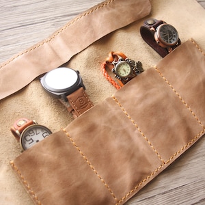 Hand Stitched Leather Watch Roll: Full Grain Leather Tool Case