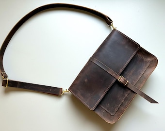 Leather Messenger Bag for Men Women 11-16 inch Laptop Briefcase Shoulder Crossbody Personalized Case