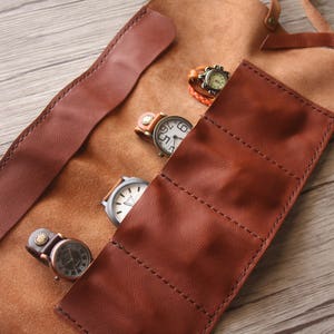 Hand Stitched Full Grain Leather Watch Roll: Pen & Tool Case