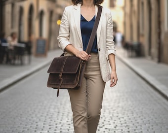 Personalized Leather Bag for Men Women 11-16 inch Laptop Briefcase Shoulder Crossbody Messenger Sleeve