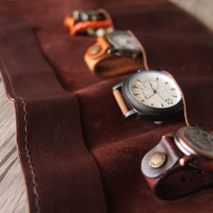 Hand Stitched Full Grain Leather Watch Roll: Travel Watch Case