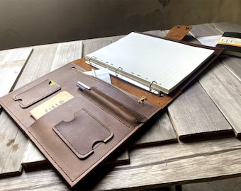 Handmade Leather Portfolio Binder: Personalized Travel Organizer