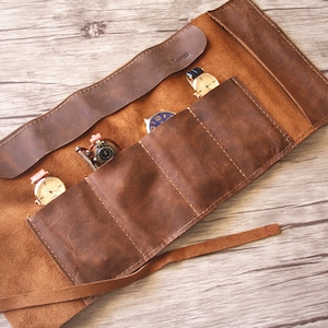 Leder-Uhren-Etui, Watch Box, Werkzeuguhr Rolle, von Hand genäht Uhr Ärmel, Stift Fall, Stift Ärmel, Werkzeugtasche, echte voll Gran Leder gemacht
