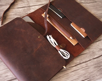 Personalized Leather MacBook Pro Sleeve: Handmade Laptop Bag Portfolio