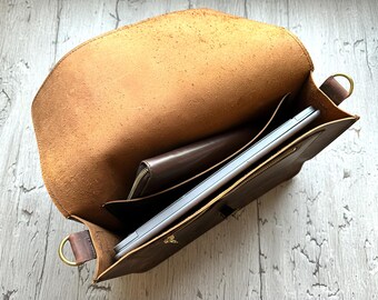 Leather Satchel Bag for Men Women 11-16 inch Laptop Briefcase Shoulder Messenger Personalized Sleeve