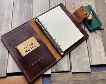 Personalized Leather Notebook Binder: Refillable A5 A4 Journal
