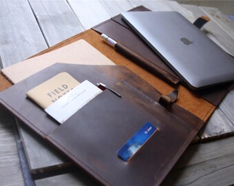 Personalized Leather Macbook Sleeve: Handmade Portfolio Case