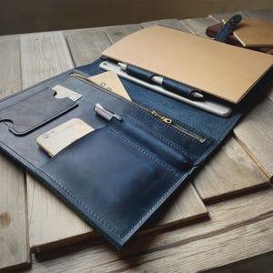 Blue Leather iPad Pro 13 Case Personalized iPad Pro Sleeve 11 12.9, iPad 7 8 9 10 Cover, iPad Air 5, Mini 6 Folio Covers 10.5 10.2 10.9 inch