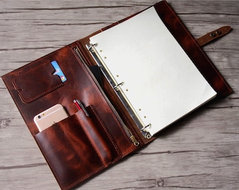 Handmade Leather A4 Zippered Portfolio: Travel Planner Organizer