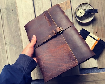 Personalized Leather Photo Album: Handmade Wedding Guest Book, Travel Scrapbook