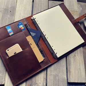 Diario de cuero personalizado recargable, cuaderno de carpetas Cuadernos de bocetos, A4 3 anillos Cuaderno de carpeta, A5 6 anillos Cuaderno de carpeta para hombres mujeres