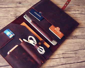 Personalized Leather iPad Pro Case with Apple Pencil Holder