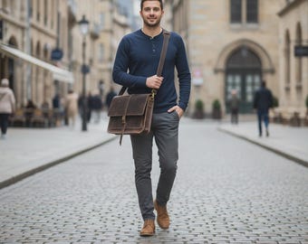 Leather Bag for Men Women 11-16 inch Laptop Briefcase Shoulder Crossbody Messenger Personalized  Case